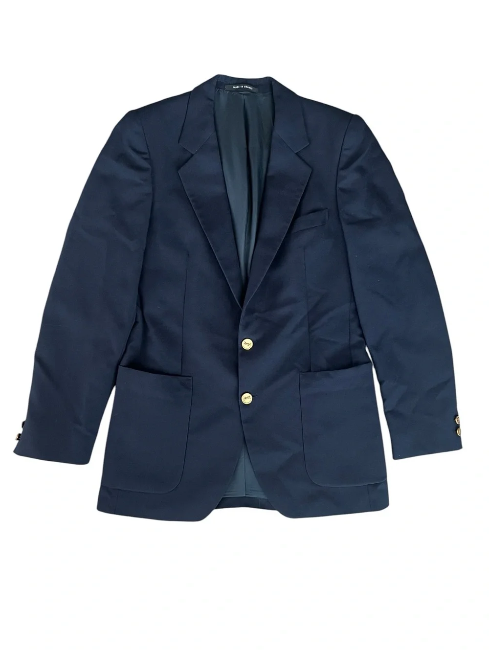 Yves Saint Laurent Men’s Navy Vintage 90s Two Button Gold Logo Blazer Sportscoat